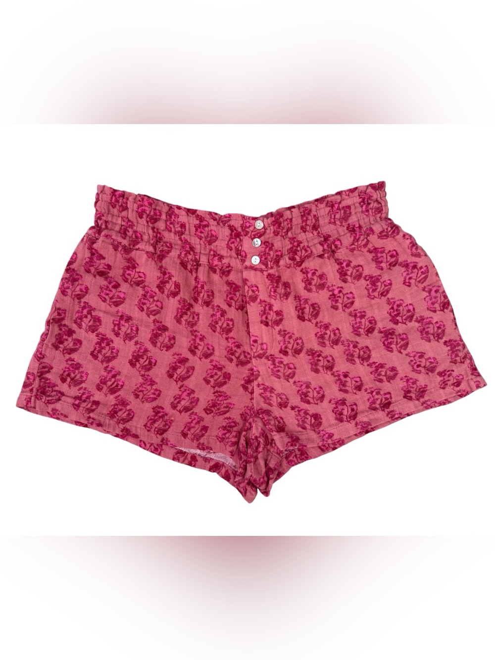 Zara Women’s Pink Floral Cotton Shorts High Rise Elastic Waist Pockets Boho S